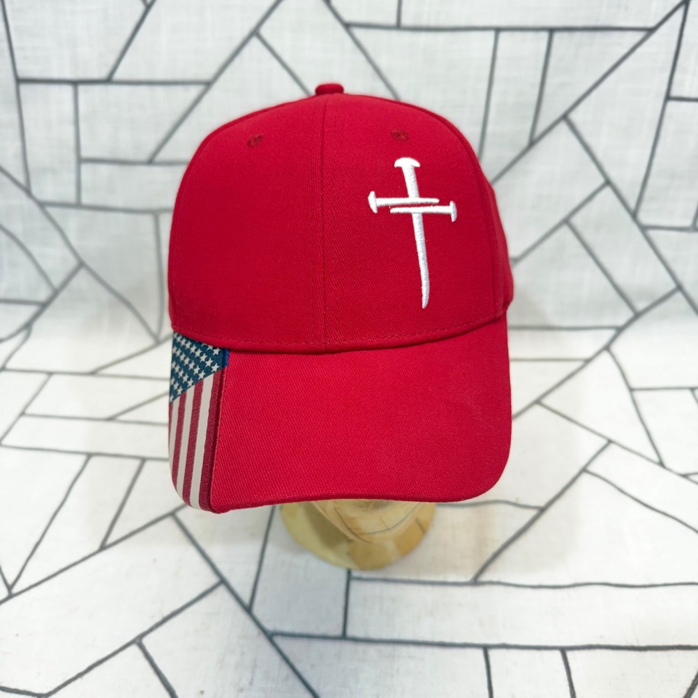 Unbranded Baseball Cap Os Red American Flag Nail Cross Religious Patriotic Hat